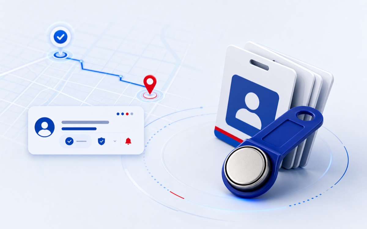 Identificação de motorista e passageiro com chaveiro i-button e crachás RFID