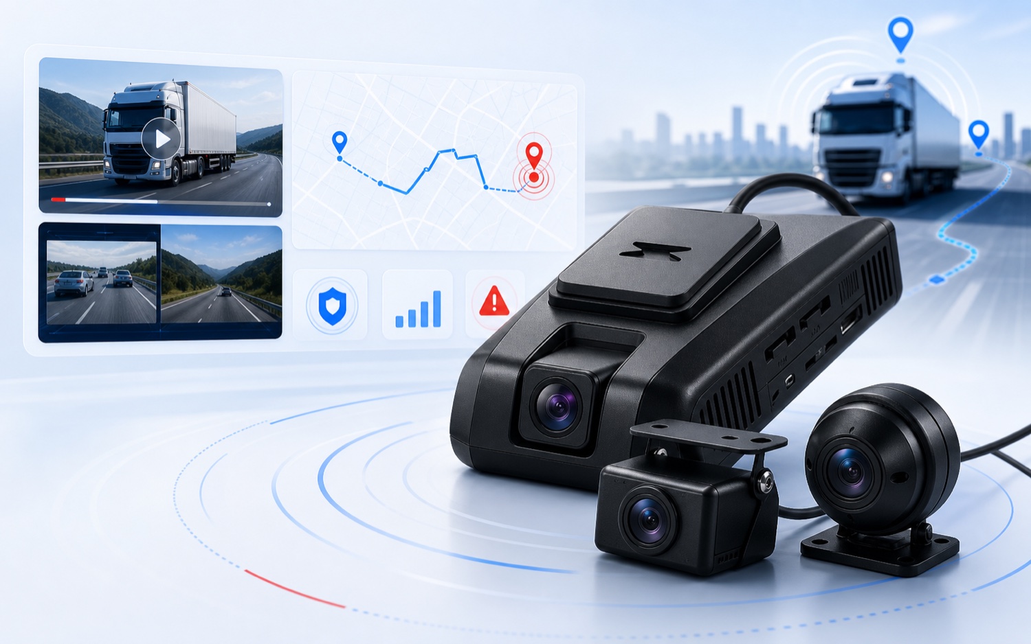 Dash cam e câmeras veiculares com mapa, rota e alertas de segurança